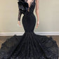 Black prom dresses, one shoulder prom dresses, lace prom dresses, arabic evening dresses, mermaid evening dress    fg81