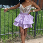 V Neck Purple Strapless Homecoming Dresses Satin Sequins Above Knee Short Prom Dress       fg829