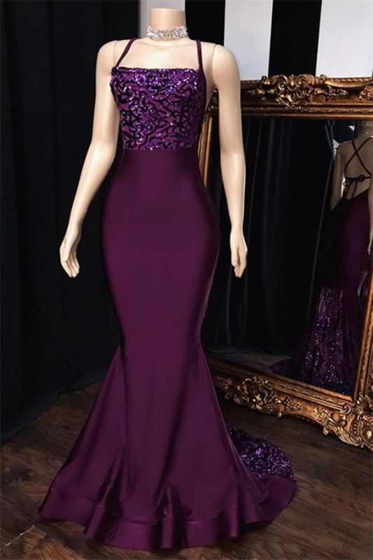 Sexy Prom Dresses Grape Mermaid Halter Satin Lace Prom Gown        fg912