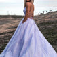 Purple v neck tulle sequin long prom dress purple evening dress     fg977